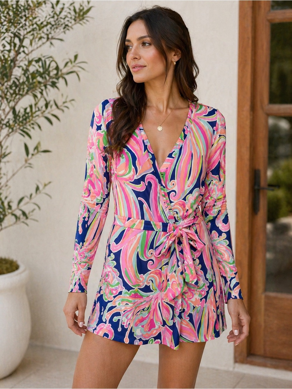 Vibrant Lily Pulitzer Pink & Navy Wrap romper